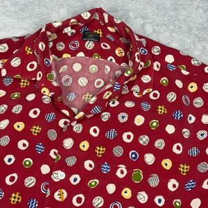 Solemare Large Button Up Shirt Mens Red Abstract Circle Print Cupro Italy